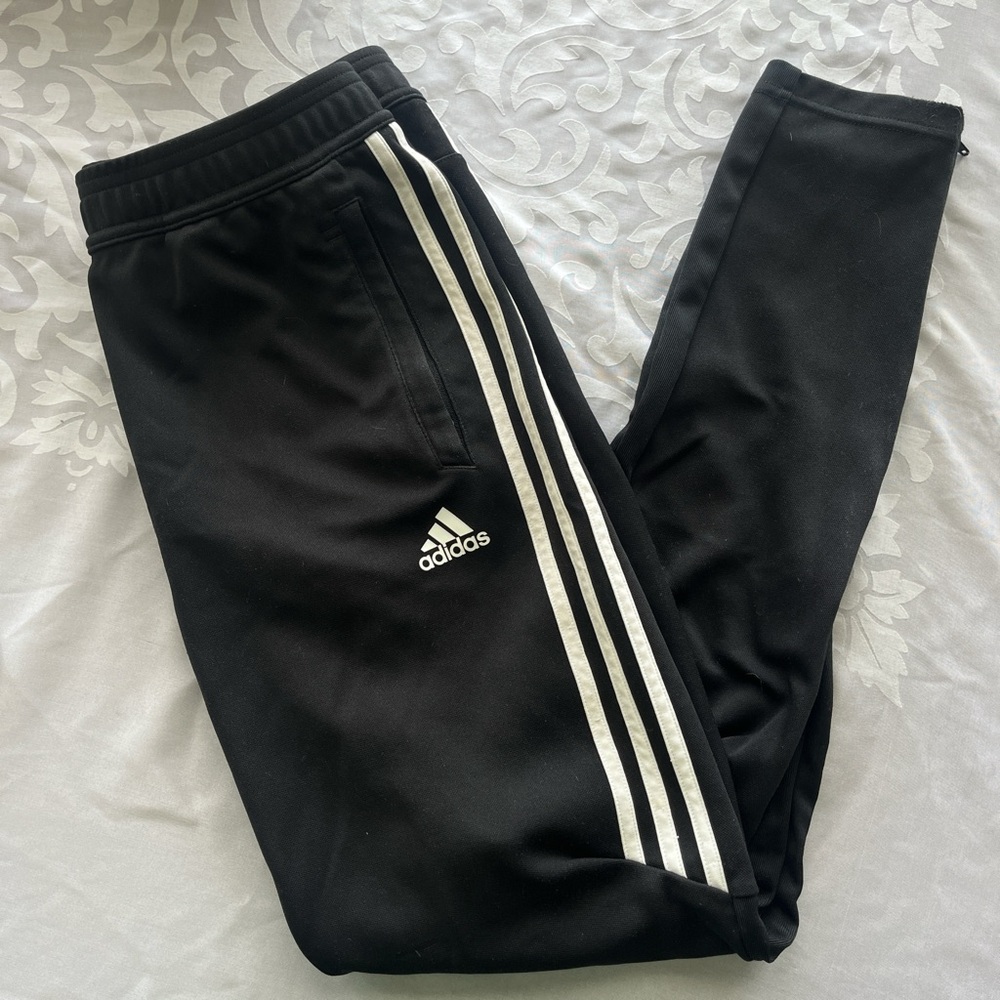 Adidas Black Joggers with White Stripes